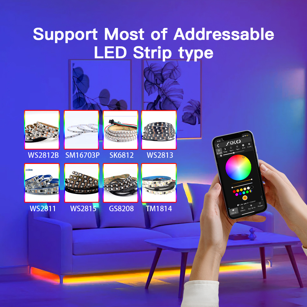 ESP32 WLED LED-Streifen-Controller mit MIC Typ C UART DC5-24 V 15 A 800 LEDs SM16703 PSK6812 WS2811 WS2812B FL19038 kompatibel