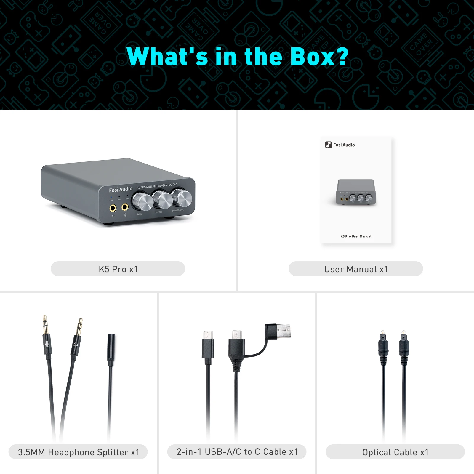 Fosi Âm Thanh K5 PRO USB Chơi Game Đắc Với Micro Tai Nghe Bộ Khuếch Đại Âm Thanh Mini Đắc Cho PS5 Máy Tính Để Bàn Dùng Hoạt Động Loa