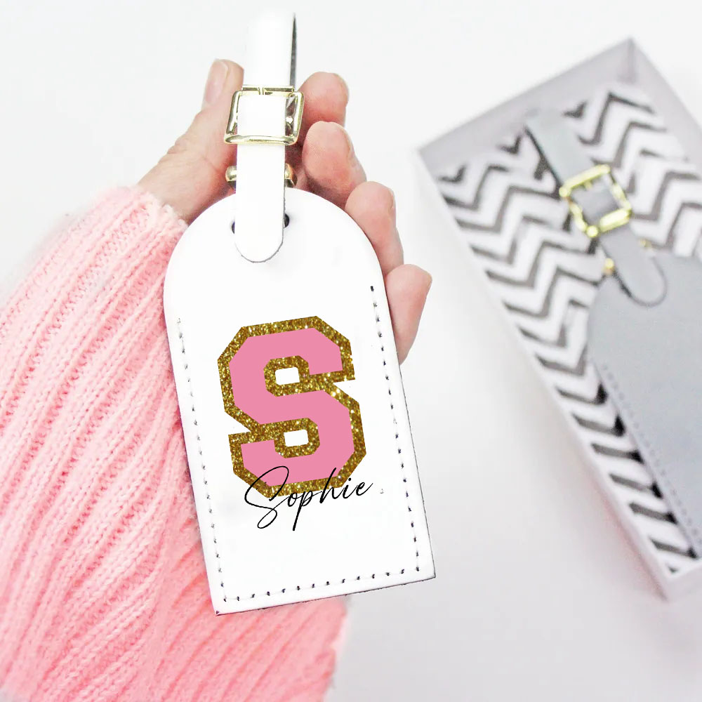 Etiqueta de equipaje con monograma personalizada, inicial con nombre de cuero para maleta, equipaje, bolso, etiquetas, etiqueta para bolsa de viaje, regalo para ella