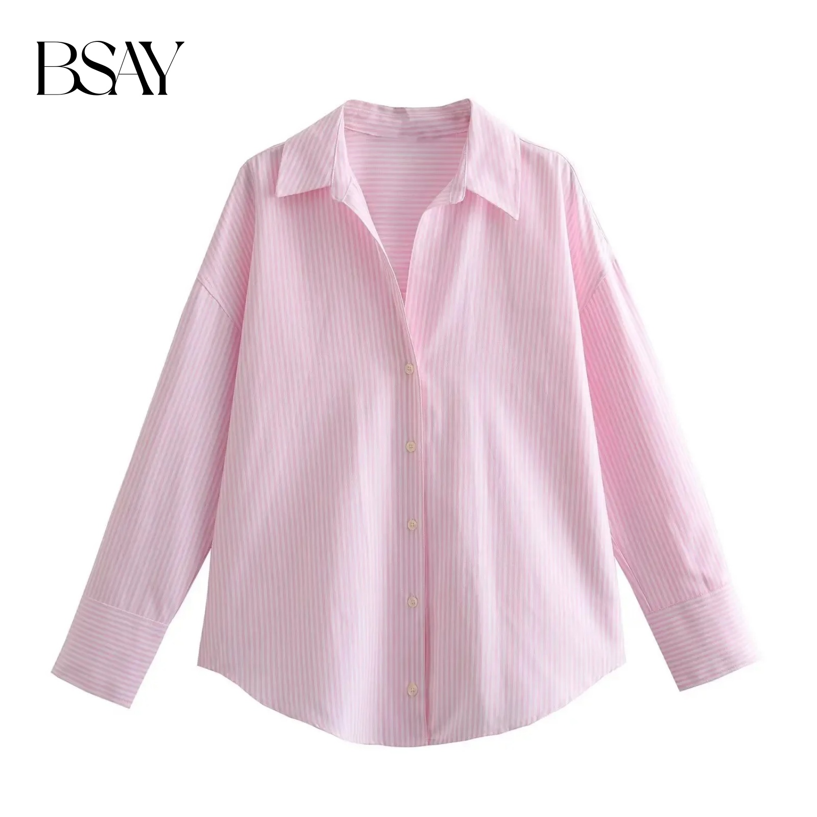 BSAY Frauen Mode Langarm einreiher Revers Baumwolle Oxford Bluse Straße Kleidung Hemd Chic Damen Crop Tops Mujer