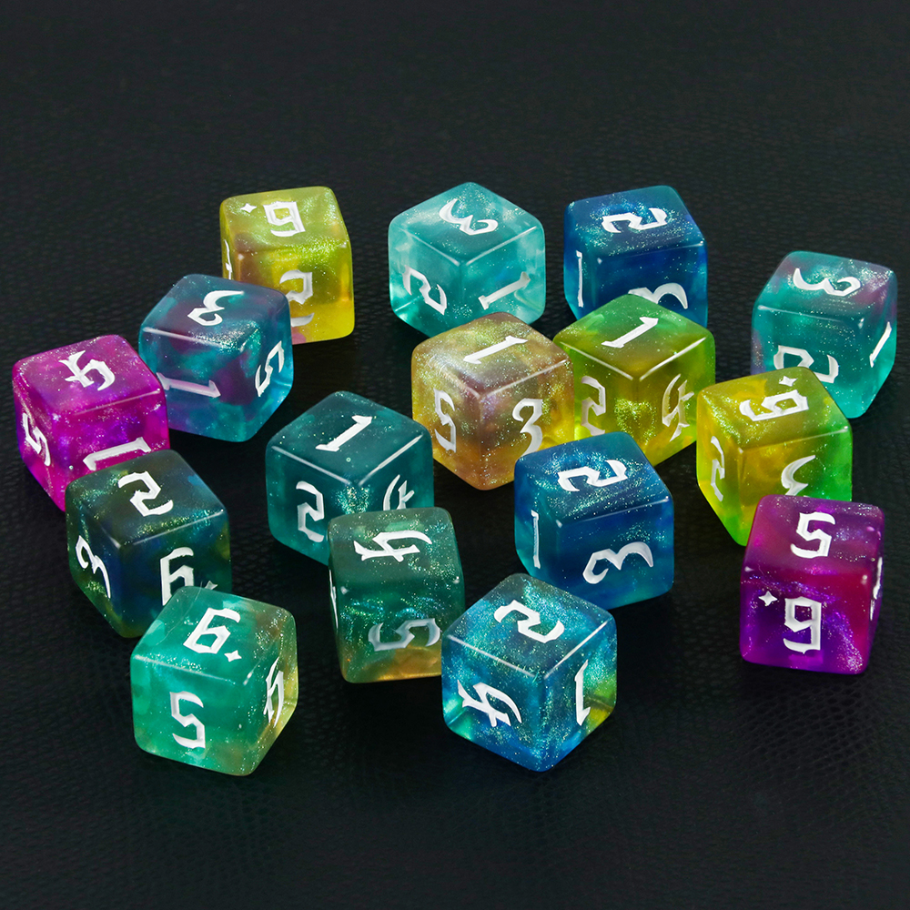 D6 ผสมสีลูกเต๋า Polyhedral 6 ด้านอะคริลิคที่มีสีสัน Glitter ลูกเต๋าสําหรับเกมสวมบทบาทการสอนคณิตศาสตร์เล่นเกมโต๊ะ