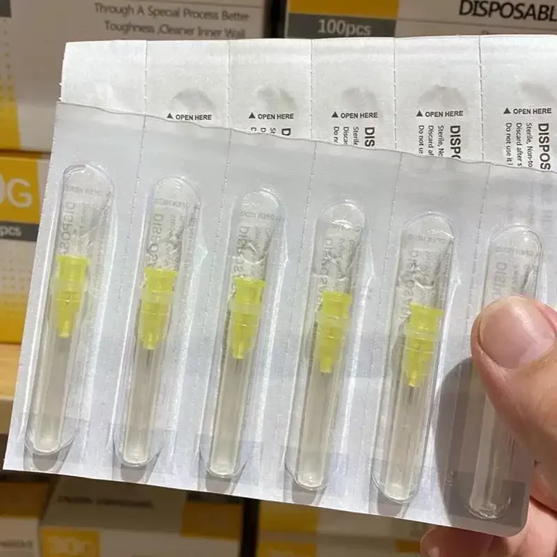 100 Uds 30G aguja indolora 4/6/13mm belleza perforación ultrafina jeringa transparente pegamento de inyección tapa de punta transparente farmacéutica