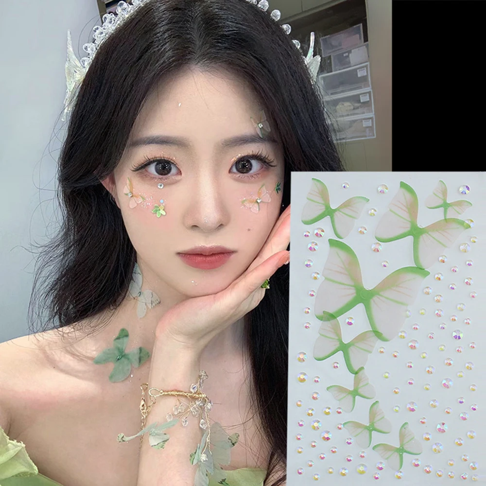 Fashon Butterfly Face Stickers Pearl Temporary Tattoo Stickers Waterproof Glitter Eyeshadow Body for Festival Makeup