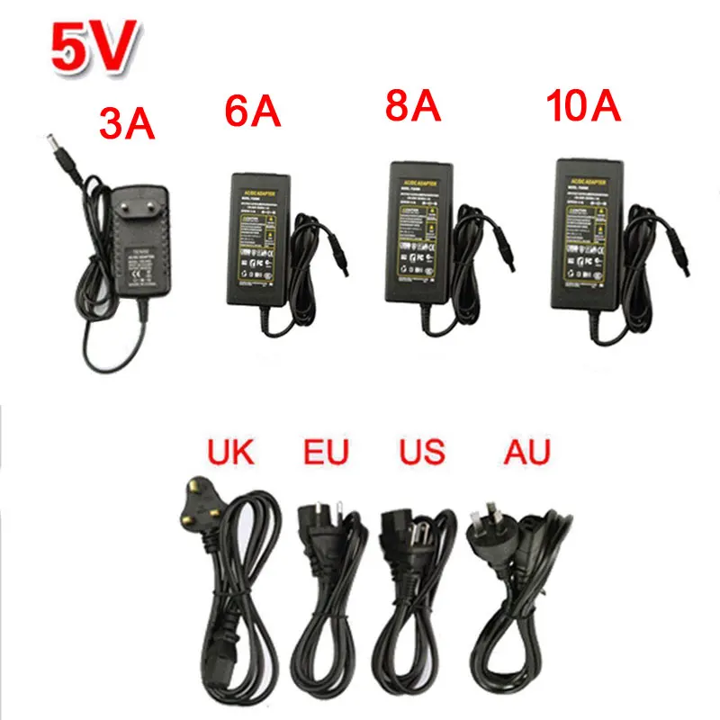 Nuevo Adaptador de fuente de alimentación LED DC 5V 12V 24V 1A / 2A / 3A / 5A / 6A / 8A / 10A transformador de luz para tira de LED enchufe de EE. UU./UE/AU/Reino Unido
