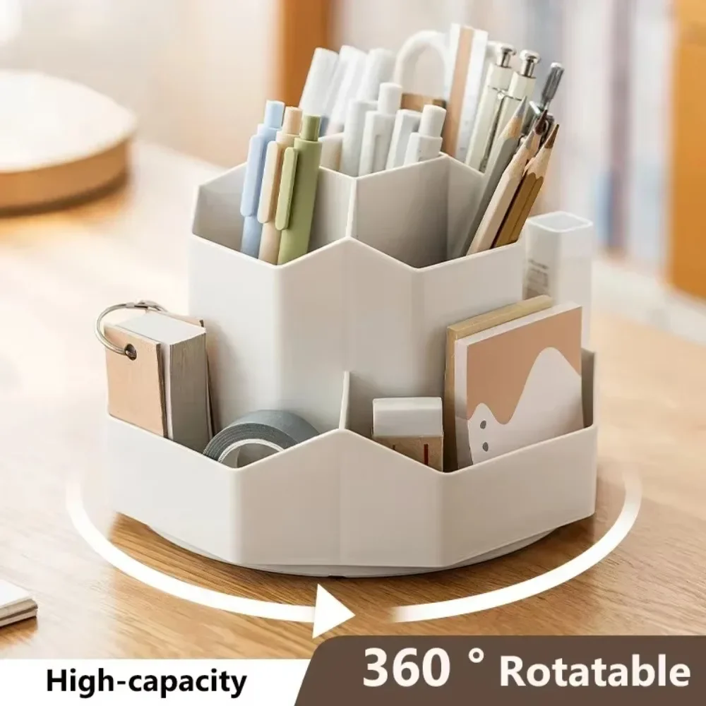 360°Rotatable Pen Holder Large Capacity Desk Pencil Storage Box 9-Grid Stationery Economic Organizer School Office Pen Stand