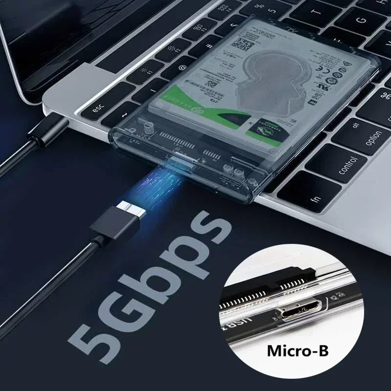 USB 3.0 HDD 인클로저 2.5인치 SATA SSD 하드 드라이브 케이스(5Gbps 전송 속도 포함) 모바일 외부 하우징 하드 디스크 박스 케이블