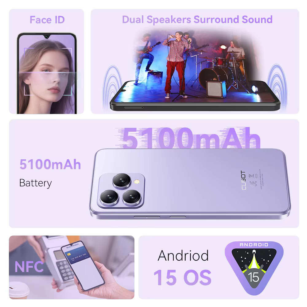 Cubot A40 Android 15 Smartphone 12GB (4GB + 8GB) RAM + 256GB ROM Pantalla de 6,88 "120Hz Octa-core Cámara de 48MP Batería de 5100mAh NFC Face ID