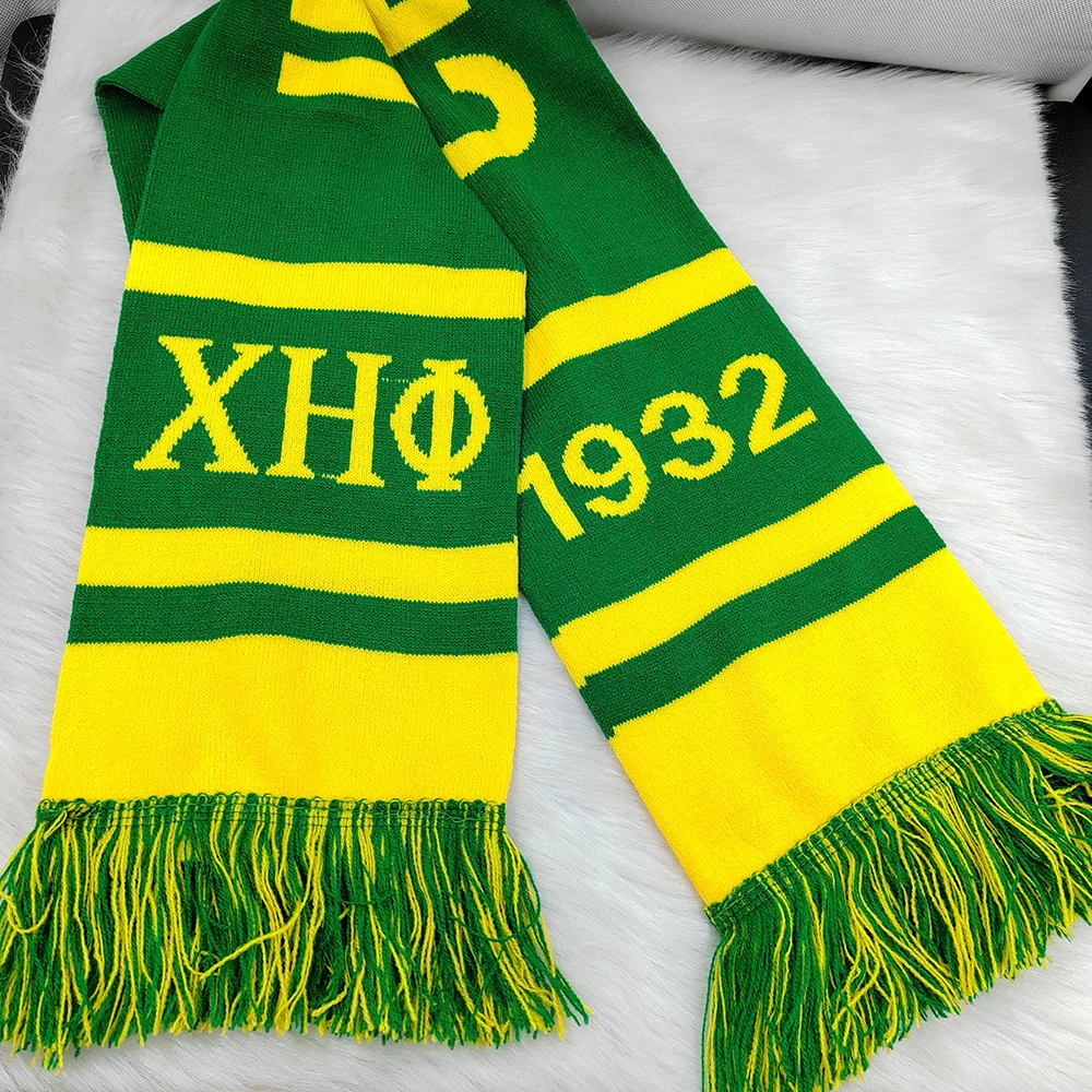 Chi Eta Phi 1932 Màu Vàng Xanh Màu Dày Mềm Mại Khăn Mũ Bộ Mùa Đông Dệt Kim Giữ Ấm Khăn Choàng Cổ Nữ Quần Áo Phụ Kiện