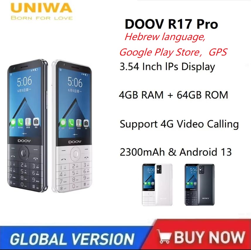 UNIWA DOOV R17 Pro 4G teléfono móvil pantalla táctil inteligente Whatsapp Android 13 teclado teléfonos 3,54 "4GB 64GB 2300mAh teléfono móvil