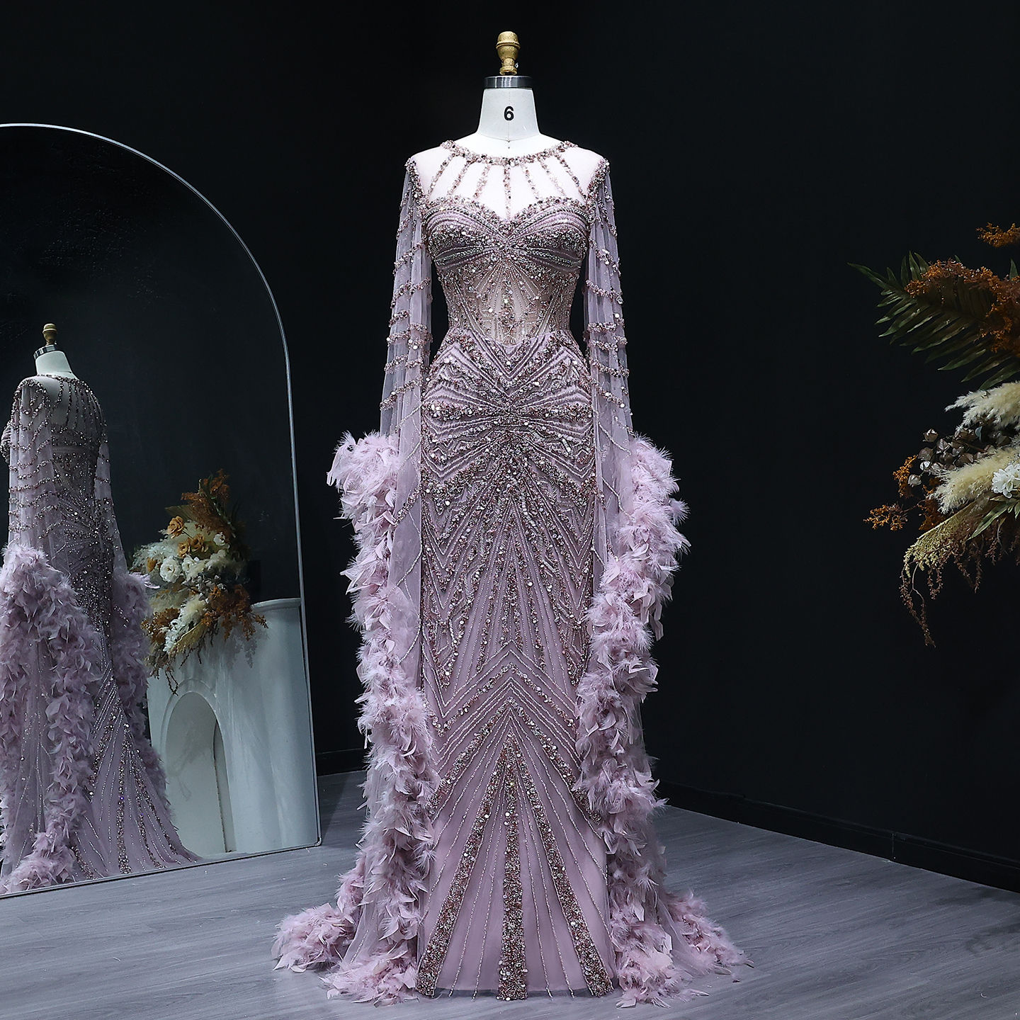 Sharon Said-Robe de Soirée de Forme Sirène Luxueuse Perlée Caramel, Tenue avec Manches Cape en Plumes, pour Mariage Formel, SS082, 2025