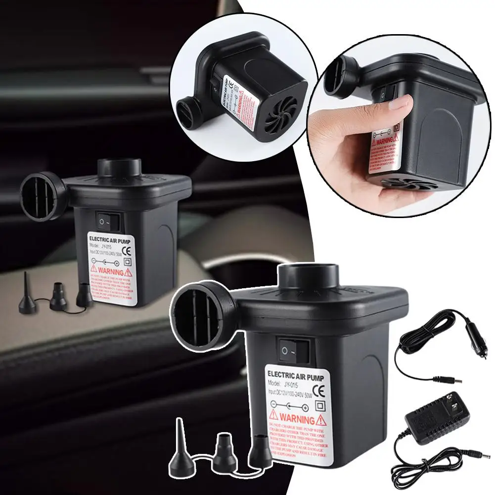 Estera de viaje automática de 50W, bomba infladora eléctrica, boquilla de 5/17/22mm, cojín de aire portátil para acampar, bomba de llenado, inflador de piscina, herramientas