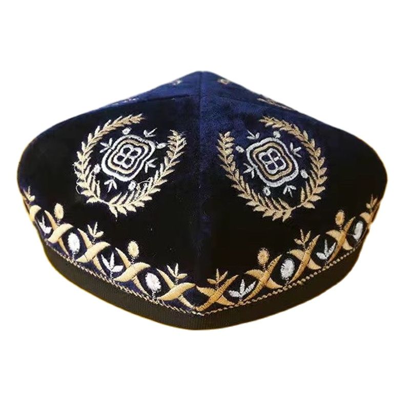 男性のためのイスラム教徒のキャップ,ミドル丈の祈りの帽子,手刺繍のkufi,イスラムのヒジャーブ,アラビア語,ジュエリー,結婚披露宴,4層