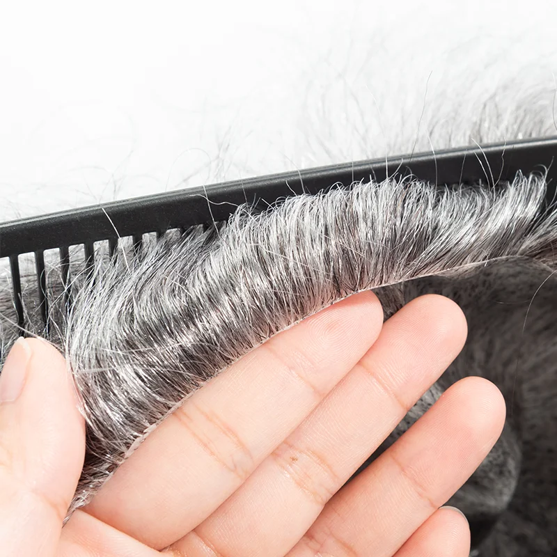 Pelucas de hombre con Base completa de PU de inyección 0,12-0,14 tupé de piel de inyección para hombres prótesis capilar de cabello 100% reemplazo de cabello humano