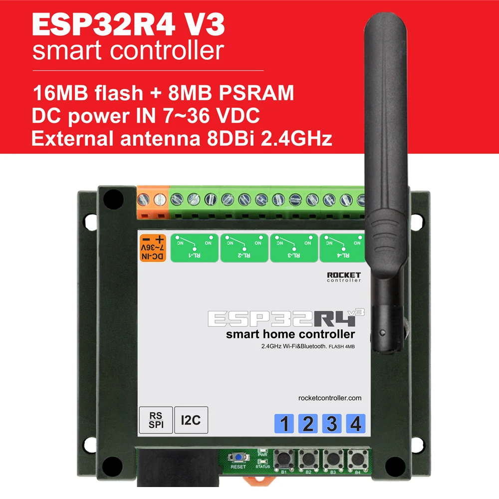ESP32 - Placa controladora de 4 relés para sistema Wi-Fi Bluetooth TASMOTA Smart Home, Home Assistant. ESP32R4.