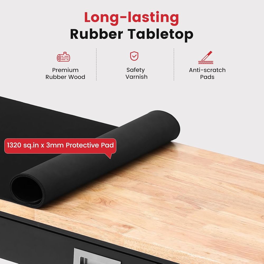 Work Bench with Ders Adjustable Workbenches or Garage 60 Inch Rubber Wood Top Garage Workbench with Pegboard,Power Outlets or Wo