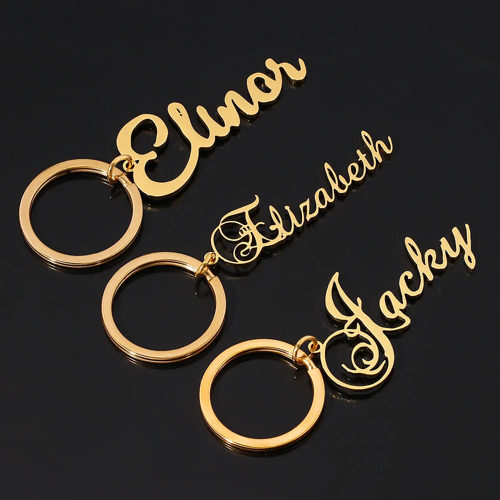 CUSTOM ชื่อแท็กพวงกุญแจส่วนบุคคลตัวอักษรสแตนเลส Key CHAIN แหวนสําหรับผู้หญิงผู้ชายวันพ่อวันแม่
