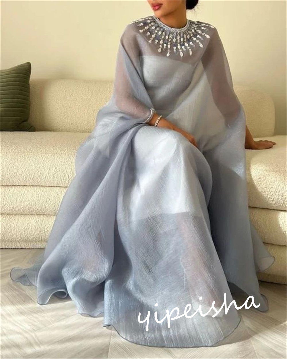 Customized    Organza Beading  Ball Gown O-Neck Bespoke Occasion  Floor Length