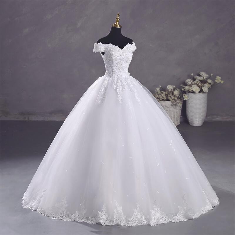 Ashley Gloria abiti da sposa bianchi puri elegante abito da ballo con scollo a barca semplice Vestido De Noiva Plus Size Robe De Mariee