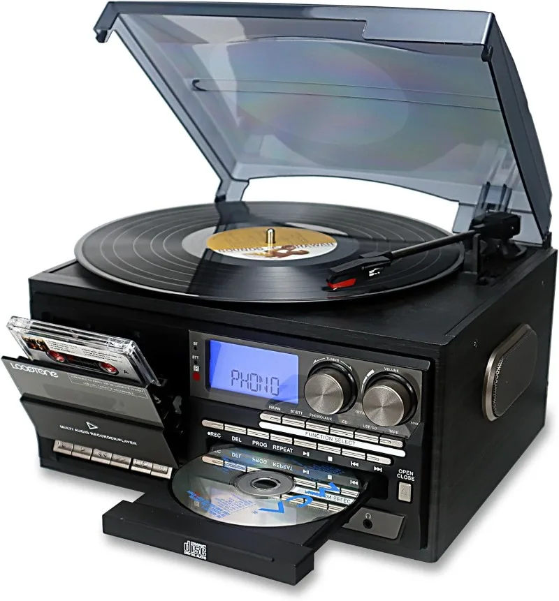 Vinyl Record Player 10 in 1 3 Speed Bluetooth Vintage Turntable CD Cassette Player AM