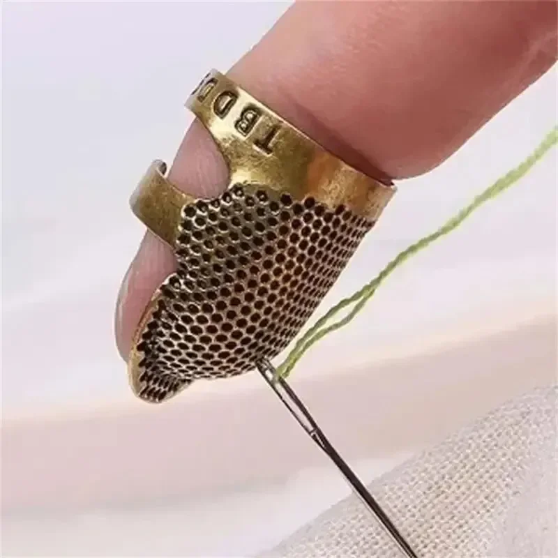 Dedal de costura vintage ajustável, bordado antiderrapante feito à mão contra anel, suporte de dedo de argola de agulha vintage