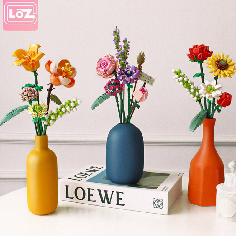 Loz-女の子と女性のための花のビルディングブロック,バレンタインデーのギフトセット,バラ,ロマンチックな花飾り