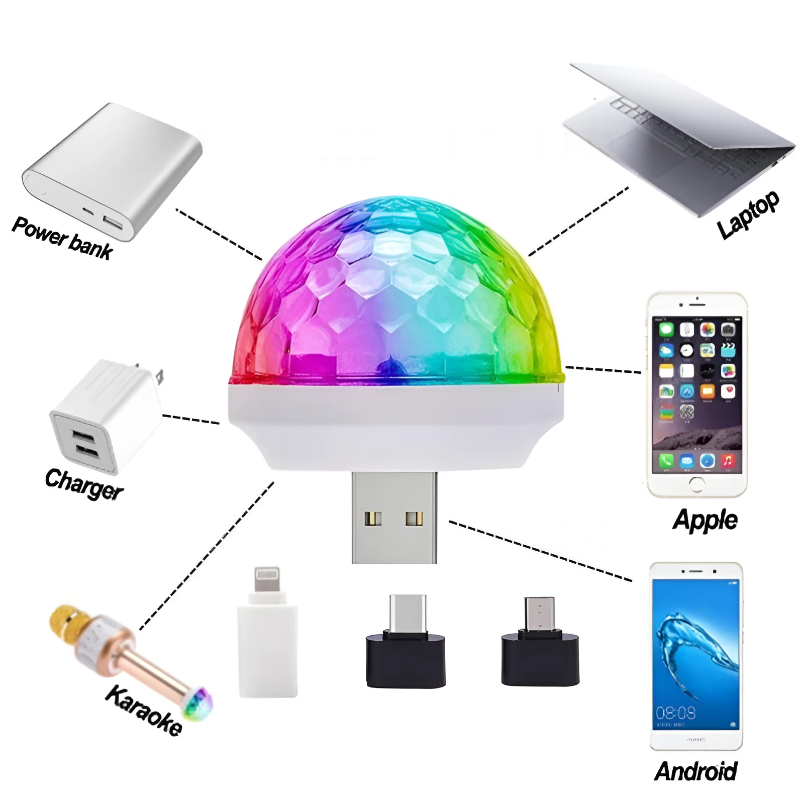 4W USB LED車両用ムードライト,音楽,サウンドコントロール,ディスコ,Android携帯と互換性のあるパーティーライト