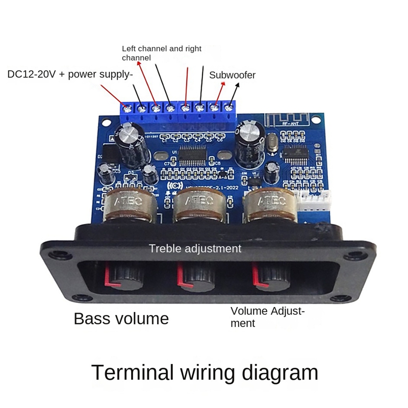 クラスDデジタルパワーアンプボード,2.1チャンネル,補助オーディオケーブル,2x25w 50w,bt5.0,サブウーファー,dc 12-20v