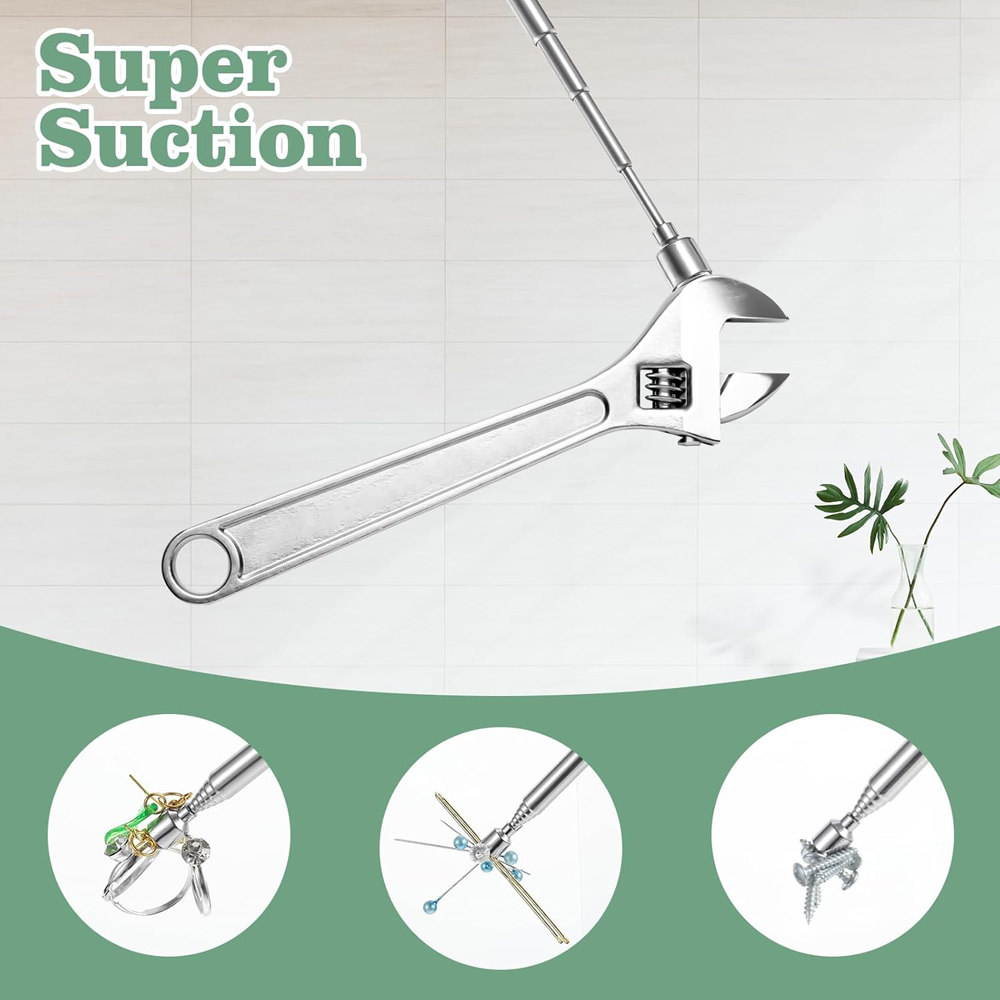 Portable Magnetic Pickup Telescopic Rotatable Silver Magnetic Pickup Rod with Retractable Pen Clip Magnet Suction Rod Hand Tool
