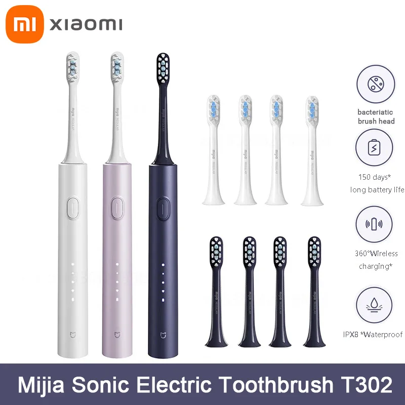 XIAOMI Mijia Sonic Sikat Gigi Listrik T302 3 Warna 4 Kepala Sikat IPX8 Tahan Air 360 °   Pengisian Nirkabel 4 Mode Membersihkan Gigi