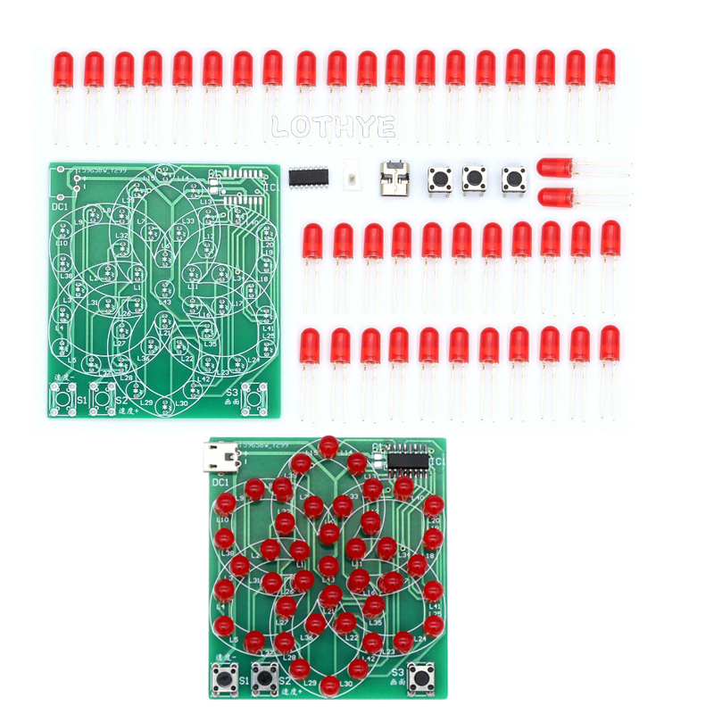 Kit electrónico DIY, molino de viento electrónico con patrón de varios estilos, luz de agua corriente, 43 LED, 5V, conjunto de entrenamiento de componentes de soldadura divertido