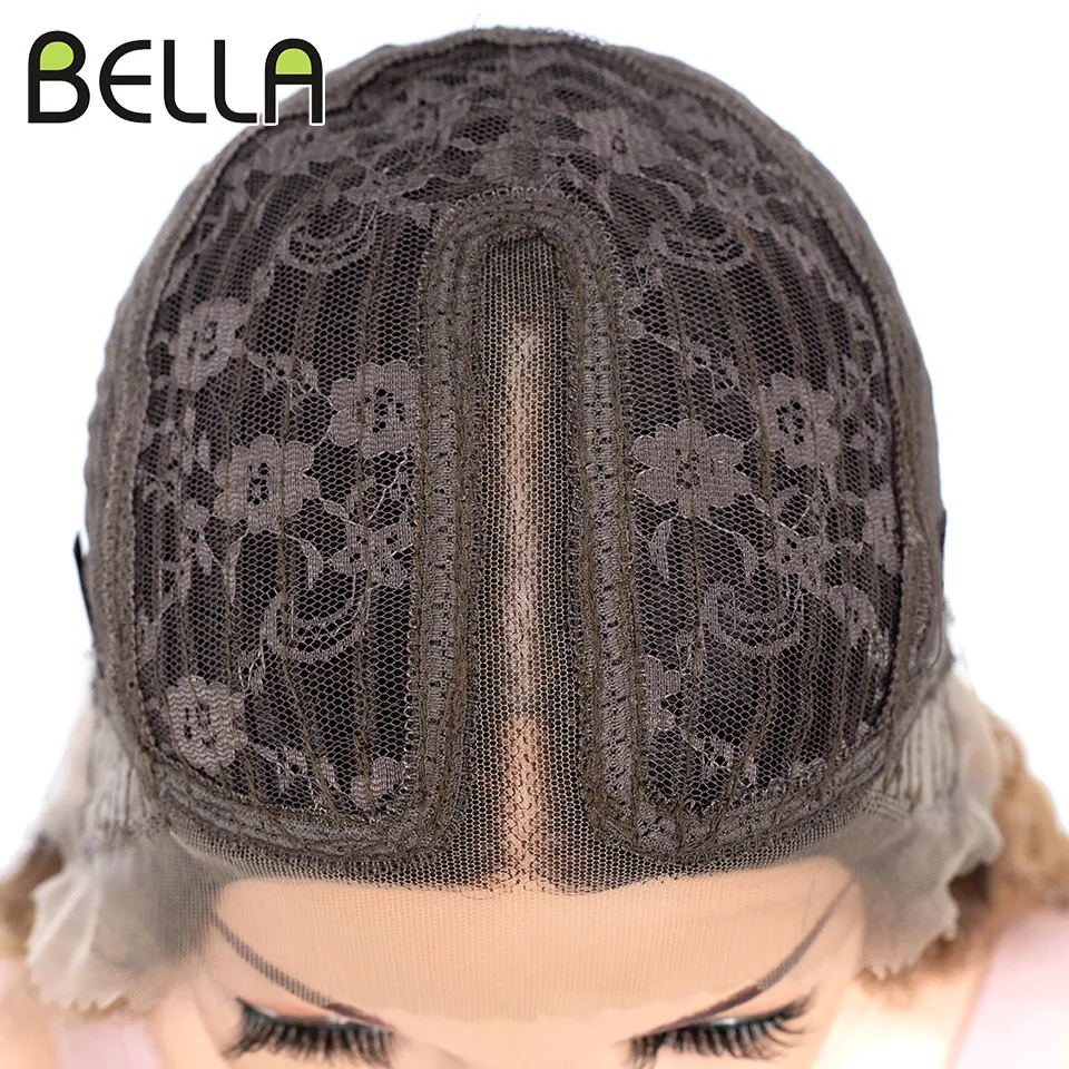 Bella 40 นิ้ว T Part ลูกไม้วิกผมสังเคราะห์ Deep WAVE วิกผมยาว Ombre สีบลอนด์สีน้ําตาลคอสเพลย์วิกผมความร้อนทนผมปลอม