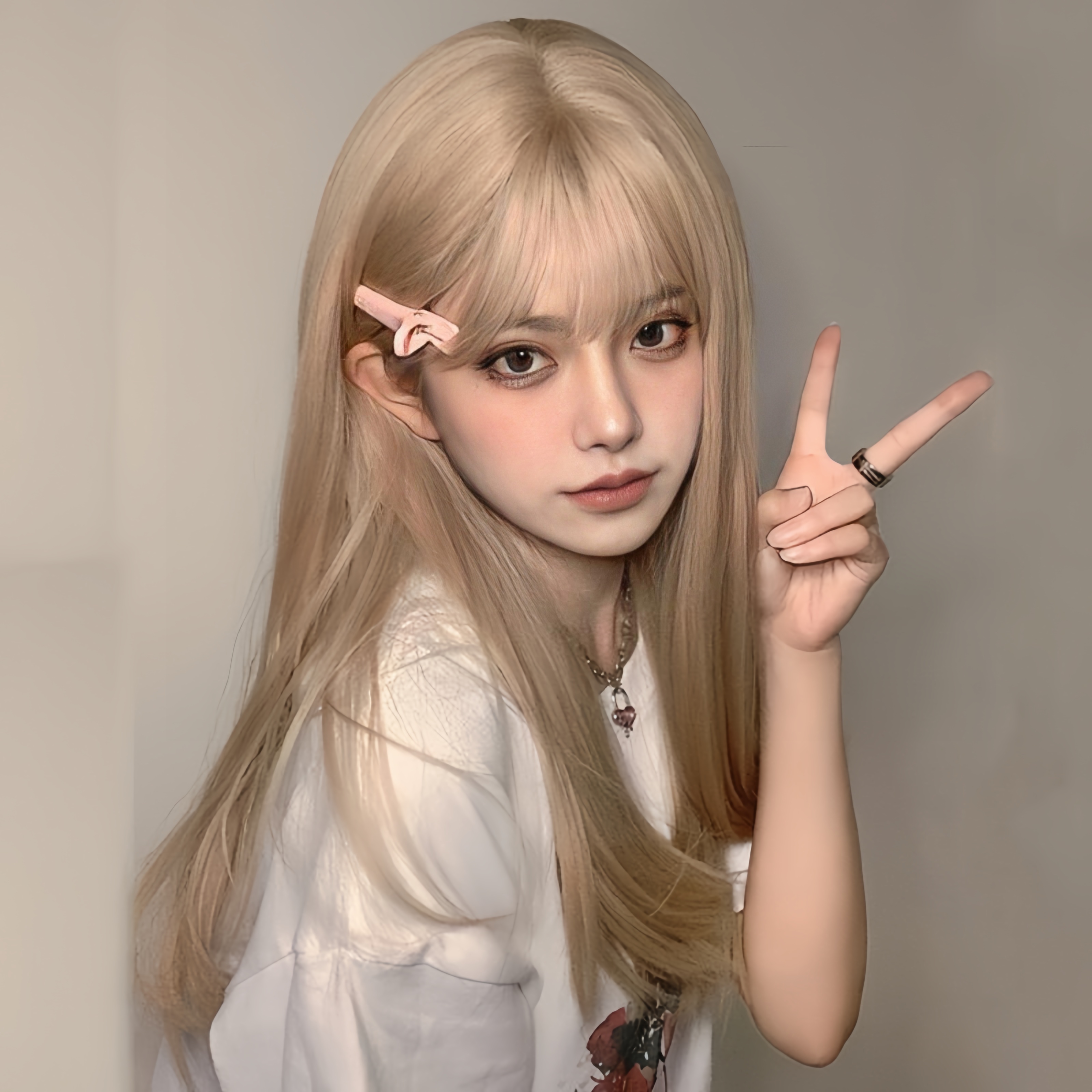 Mode Pruik Vrouw Lang Steil Haar Air Pony Temperament Trim Gezicht Zwart Beige Lang Haar Synthetische Vezel Full Head Cover