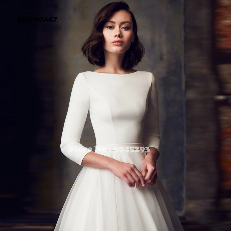 Robe De mariée princesse Simple personnalisée, ligne a, manches longues, traîne De balayage, Robe De Mariée