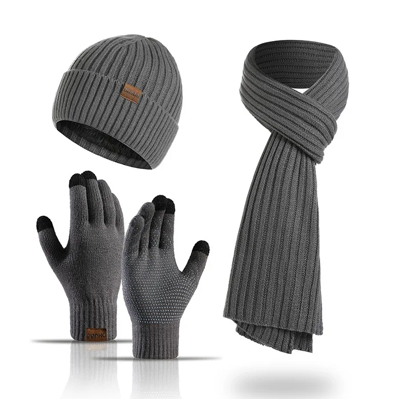 Conjunto de tres piezas de punto para hombre y mujer, bufanda de lujo, sombrero, guantes, cálido, accesorios de ropa, regalo, Color sólido, tendencia de moda, Invierno