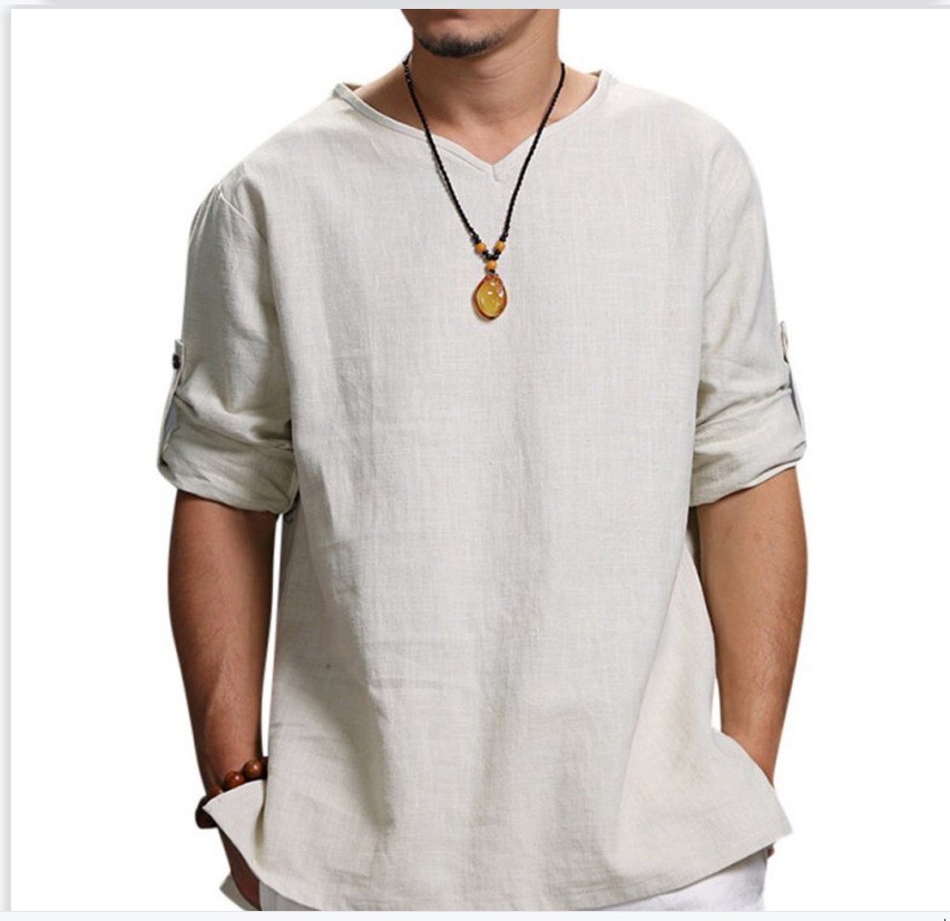 Nieuw los, effen, casual groot pullover-shirt voor heren met 3/4 mouwen