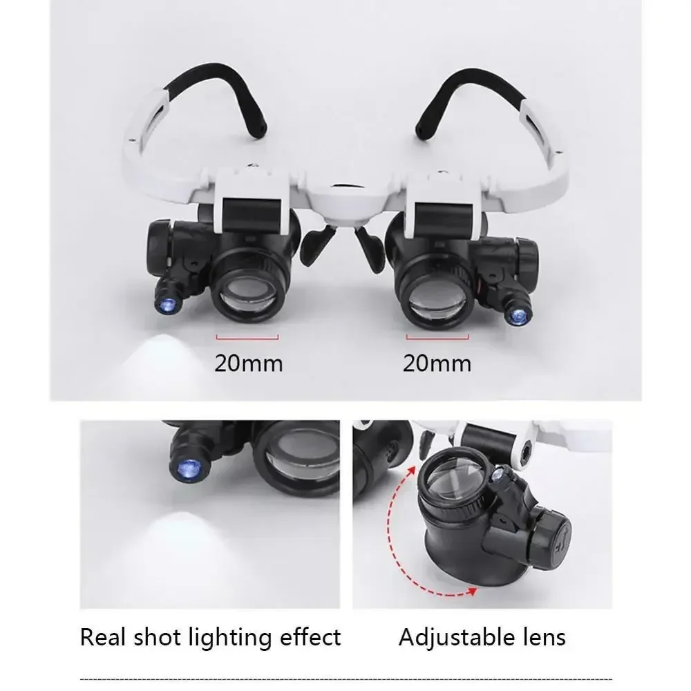 Lente d'ingrandimento 8X/15X/23X Orologiaio da gioielliere con luce a LED Lente d'ingrandimento telescopica per fascia Occhiali da lettura Lenti di ingrandimento Occhiali