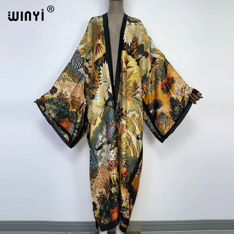Winyi-女性用のサマードレス,イブニングドレス,カクテルドレス,excy,自由奔放に生きる,マキシ,アフリカの休暇,バットスリーブ,シルクの感触,着物