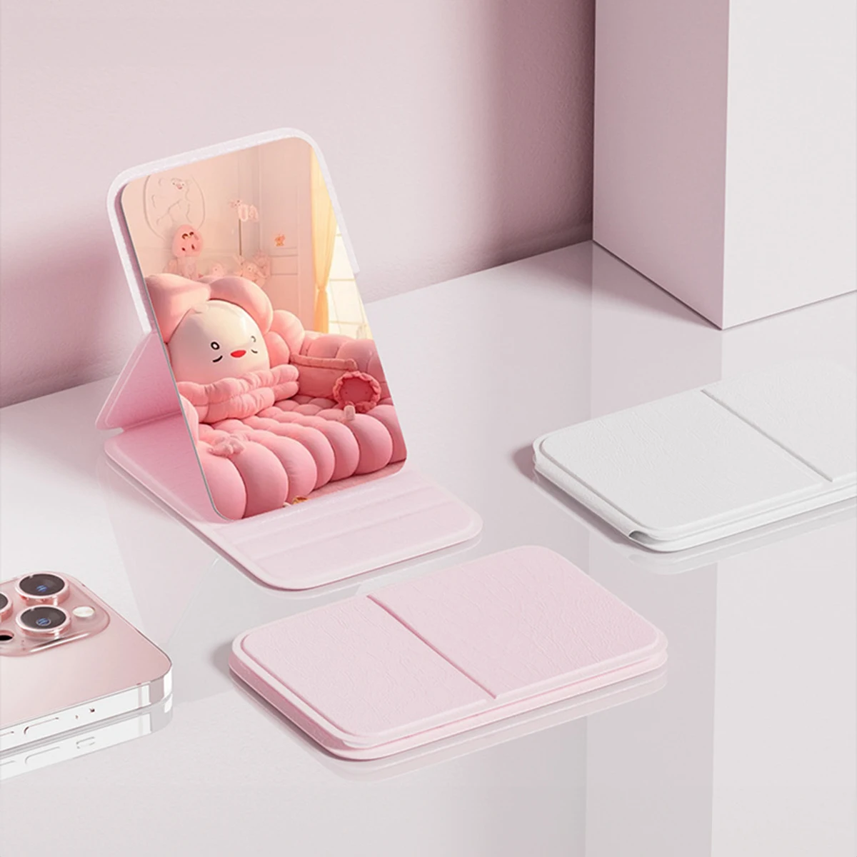 Mini specchio per il trucco portatile portatile, tavolo per dormitorio e uso in ufficio, specchio pieghevole regolabile e portatile