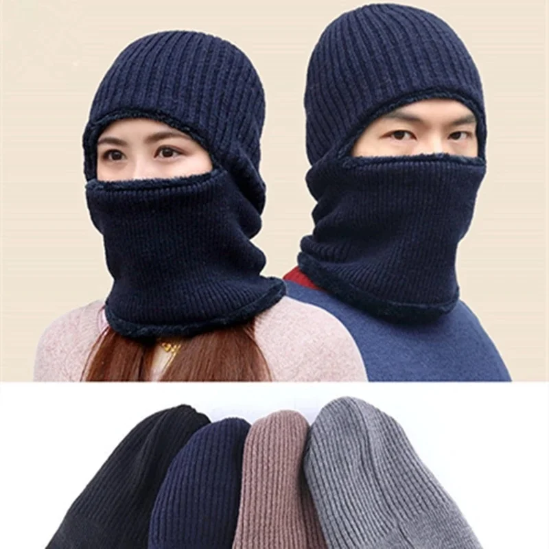Gorro de invierno de lana Coral para hombre, bufanda, gorro tejido de lana transpirable cálido para mujer, gorro de protección de doble capa