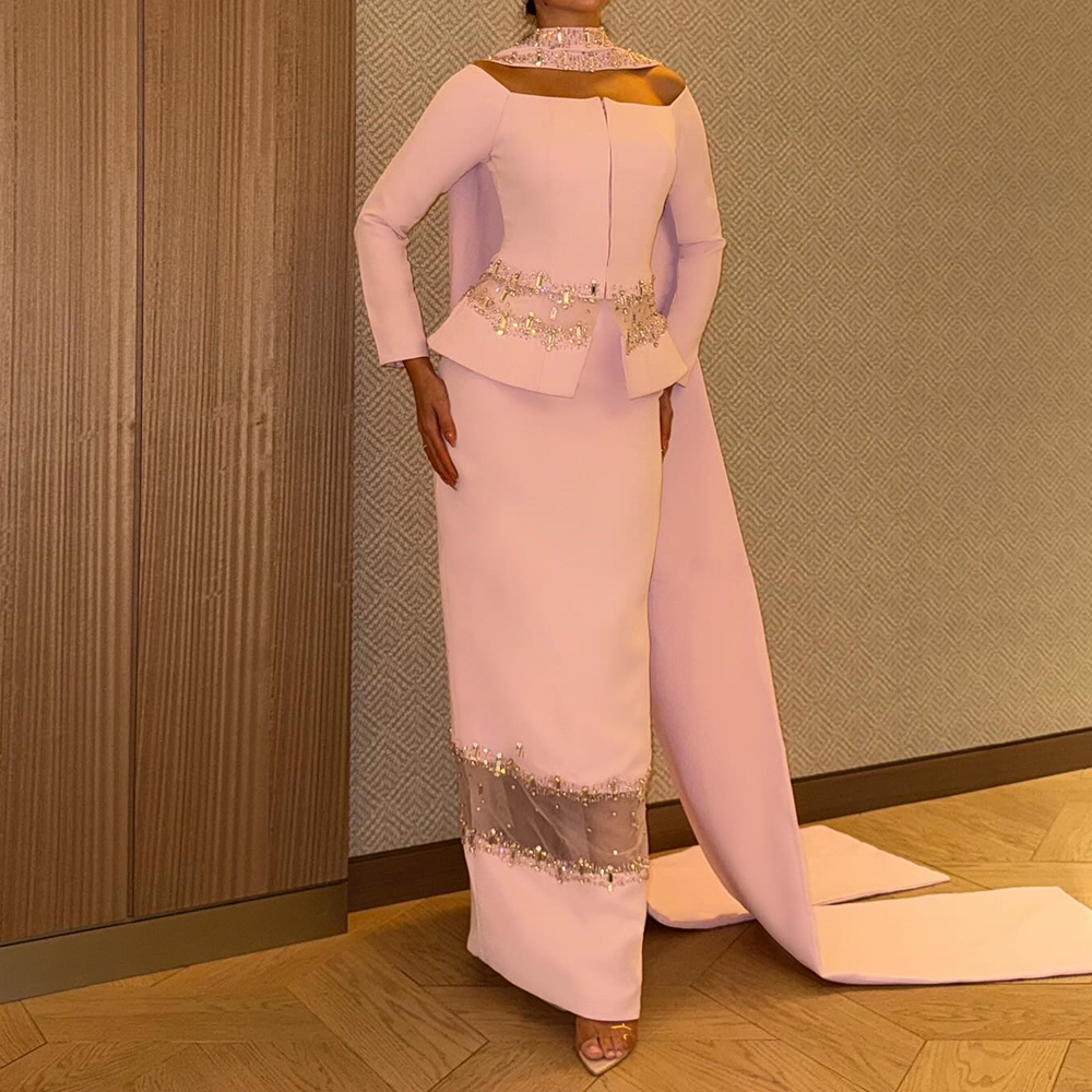 Vestidos de noite retos personalizados até o chão fora do ombro manga cheia vestido de baile moda cristal lantejoulas vestido de festa