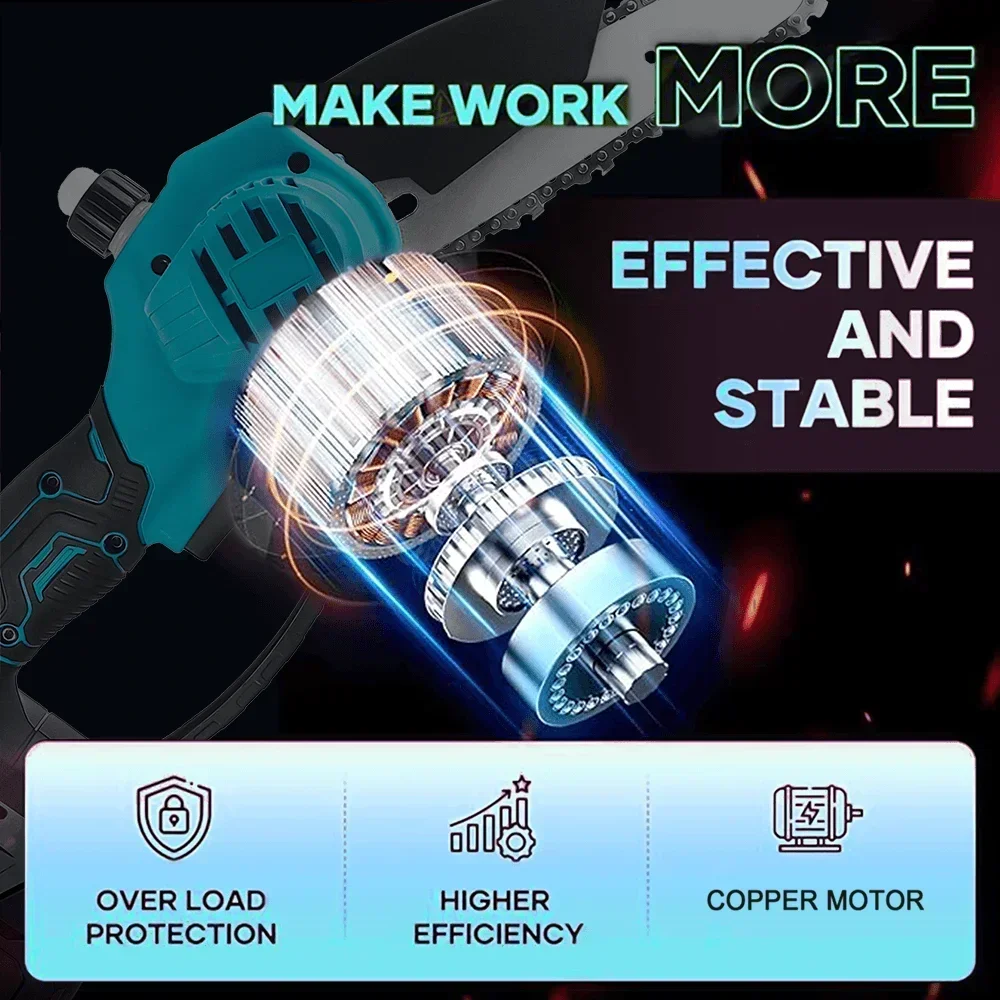 6 Inch Brushless Electric Chain Saw Cordless Portable Tree Branch Logging Chainsaw Garden Tool For Makita 18V Battery(No Batery)