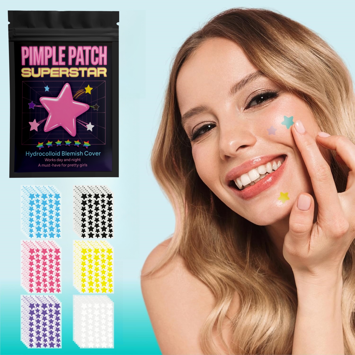 480pcs pieces of multi-color star acne patches, facial acne patches, concealer acne patches, and pimples patches, ultra-thin
