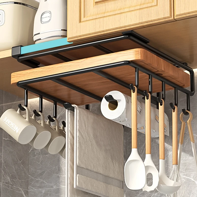 Küche Hängen Organizer Rack mit Haken Unter Schrank Papier Handtuch Lumpen Aufhänger Schneiden Bord Topf Abdeckung Halter Lagerung Regal