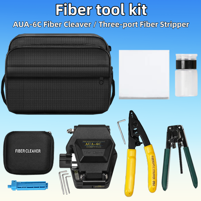 Kit de ferramentas de fibra óptica ftth com cutelo de fibra AUA-6C CFS-3 alicate de descascamento de fibra de três portas descascador de fio de couro de fibra óptica