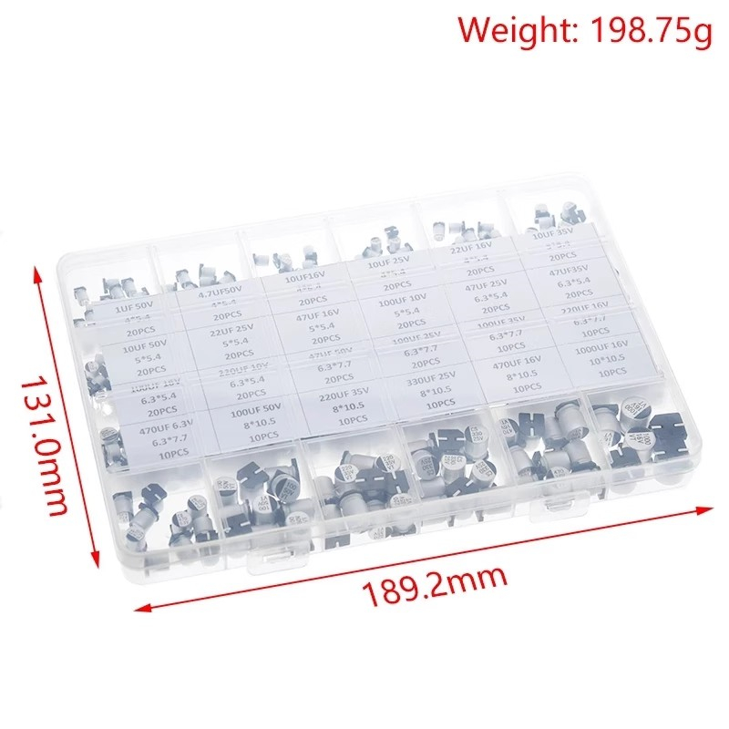 400 pieces of 24 specifications 1uF -1000uF SMD surface mount aluminum electrolytic capacitor box kit (SMT)