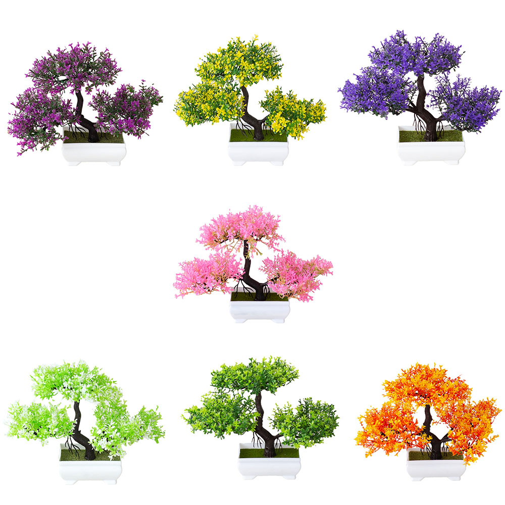 Artificial Plastic Plants Bonsai Small Tree Pot Potted Flower Garden Fake Plant Arrangement Ornaments Room Home Table Decor