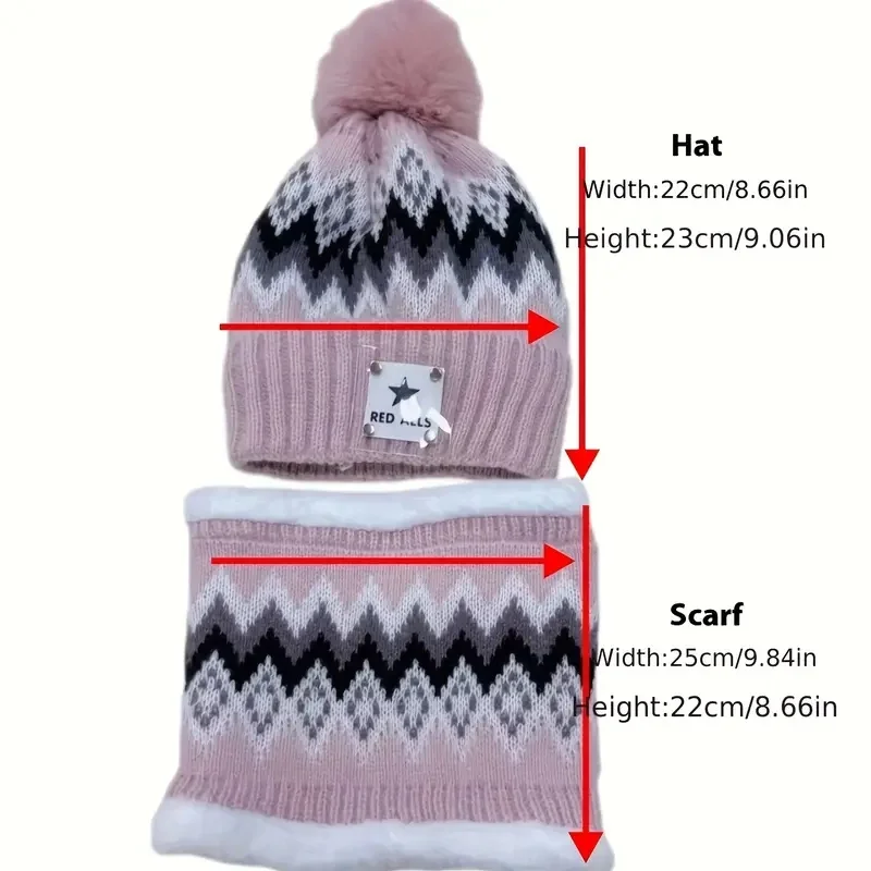 Set da 2 pezzi scaldacollo e cappello foderato in pile combinato per ciclismo all'aperto autunno/inverno, berretto spesso lavorato a maglia