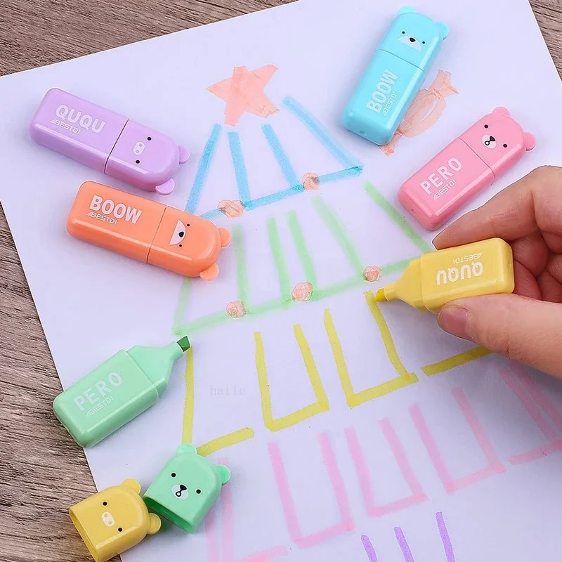 6 ชิ้น/เซ็ตน่ารักการ์ตูน Mini Highlighter ปากกา Kawaii สีพาสเทลมังงะเครื่องหมาย Scrapbooking ไดอารี่ Highlighter เครื่องเขียน