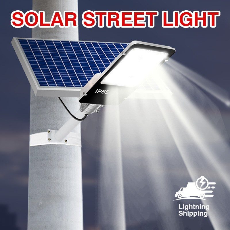 Farola solar superbrillante, lámpara de carretera para exteriores 370LED, 7500K, resistente al agua IP65, control remoto, jardín, patio de juegos, terraza.