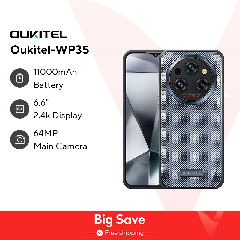 Oukitel-WP35 Smartphone robusto, NFC Celular, Android 14 Celular, 64 MP, 11000 mAh, 24GB + 256GB, 5G